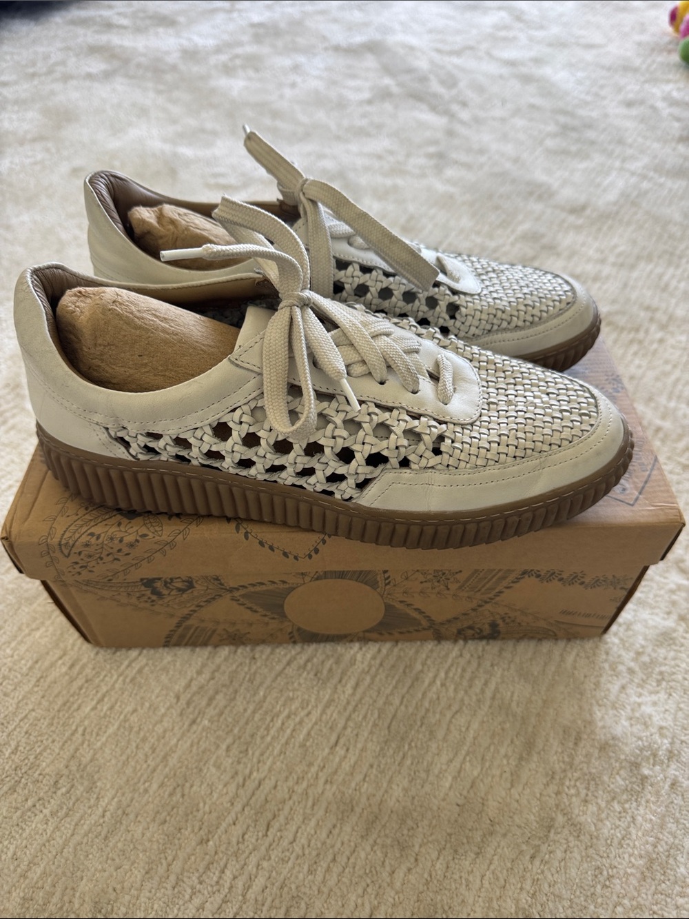 Free People Wimberly Woven Leather Sneakers Cream Brown Gum Sole Size 9.5 - Picture 5 of 7